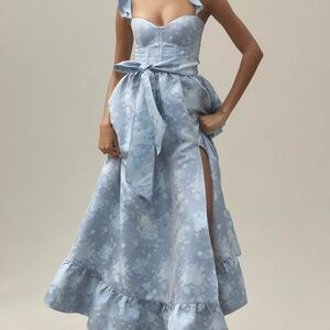 V. Chapman Veronica Corset Ruffle Side-Slit Dress